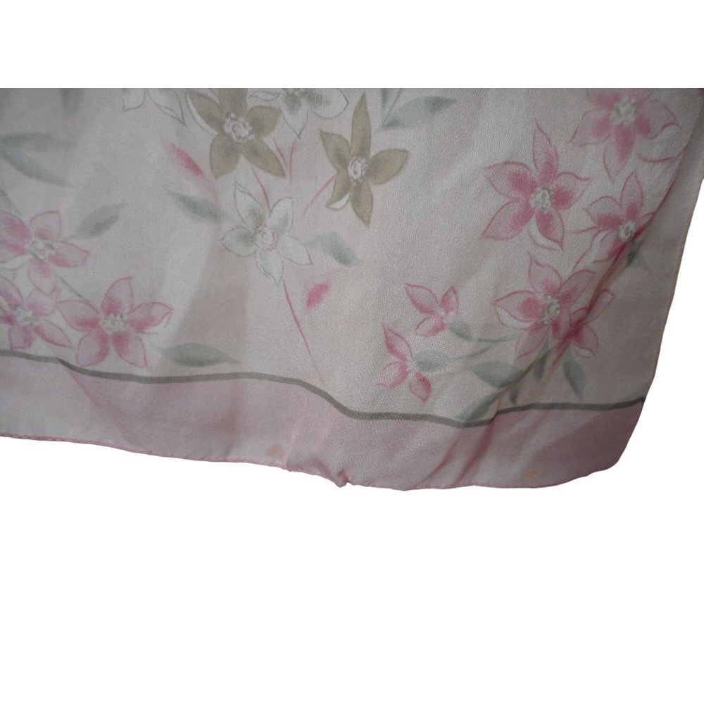 Vintage Sheer Pink Grey Green Floral rectangle scarf Estate Find - Picture 2 of 5